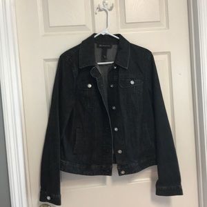 Black jean jacket w/Rhinestone skull on back